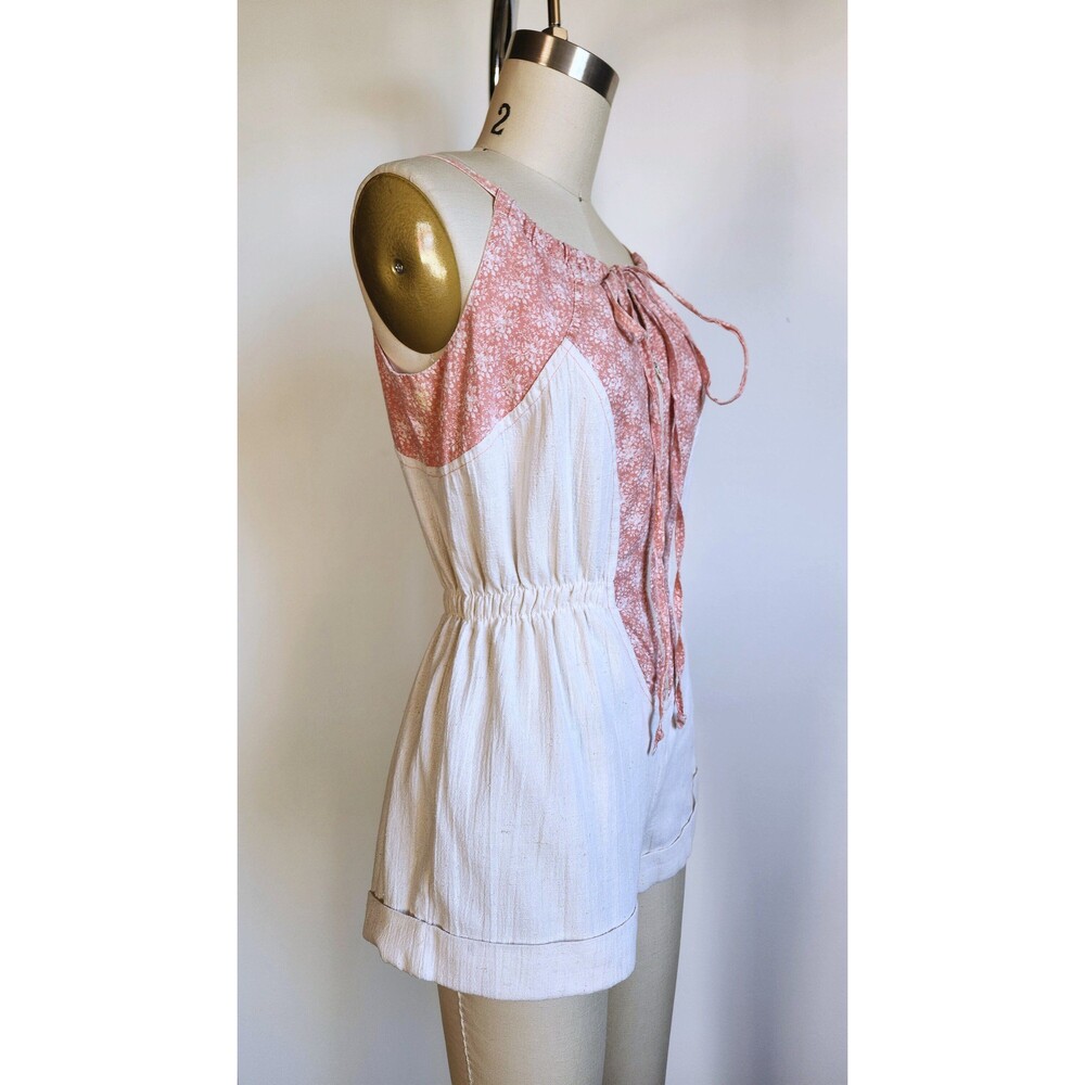 Vintage Mini Romper Jumpsuit Overall - Short Shorts Overall Boho Bohemian 80s XS - Picture 8 of 10